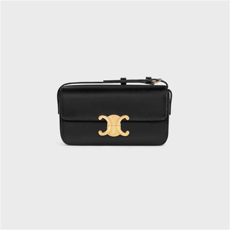 celine mini triomphe in shiny calfskin black|Celine sentimental triomphe bag.